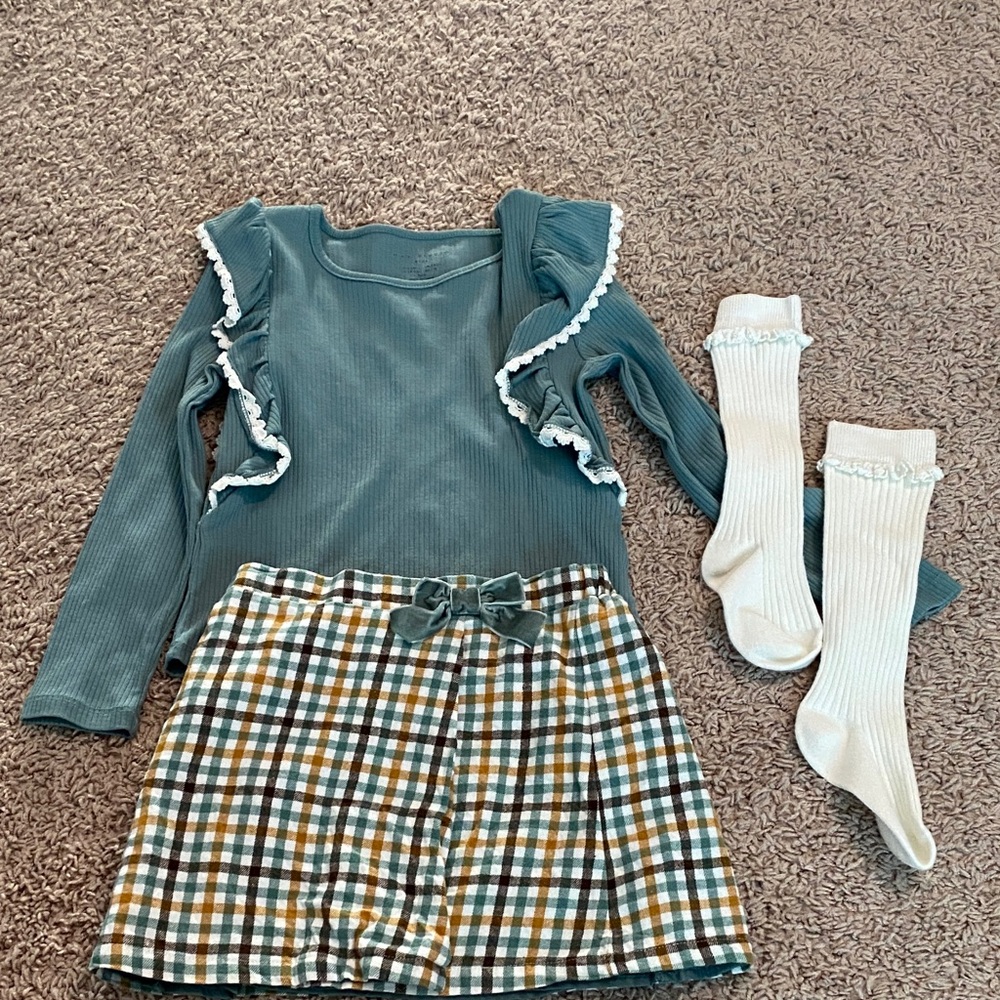 Max Studio Teal and Plaid Kids Matching Set